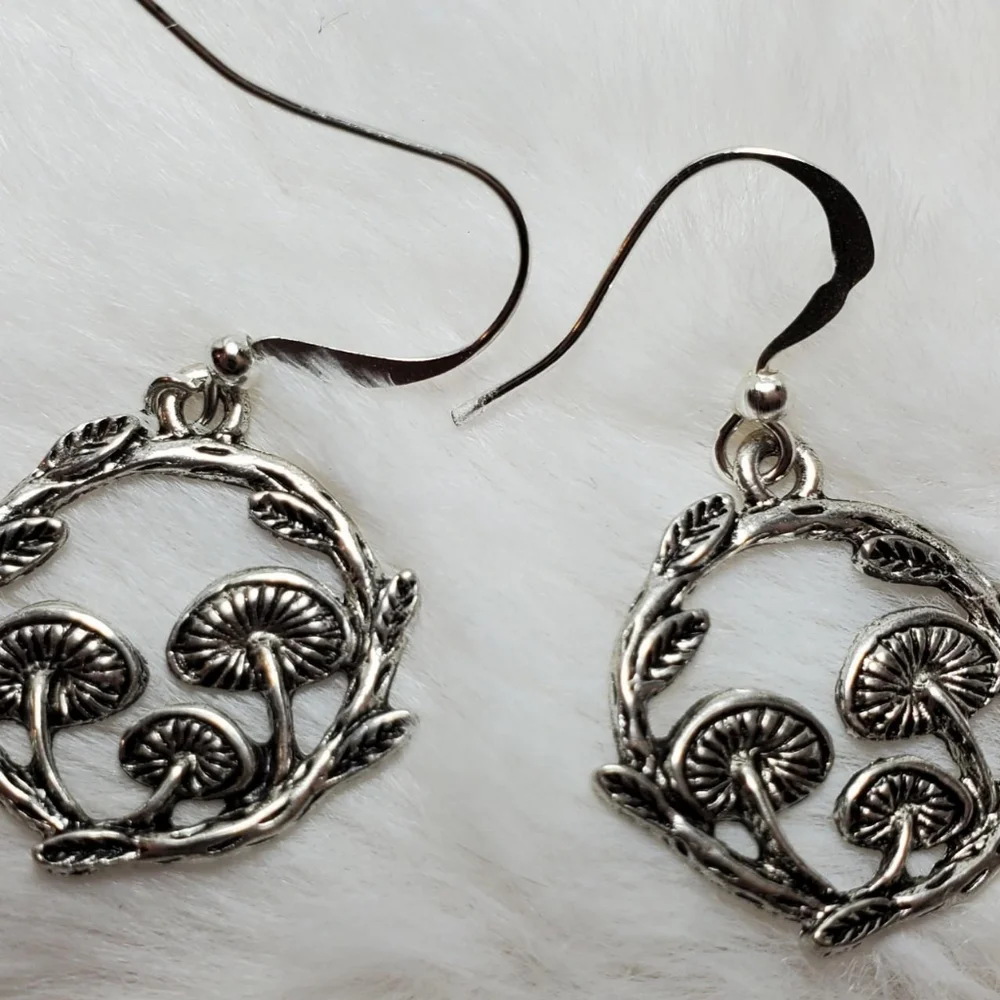 Silver mushroom earrings
